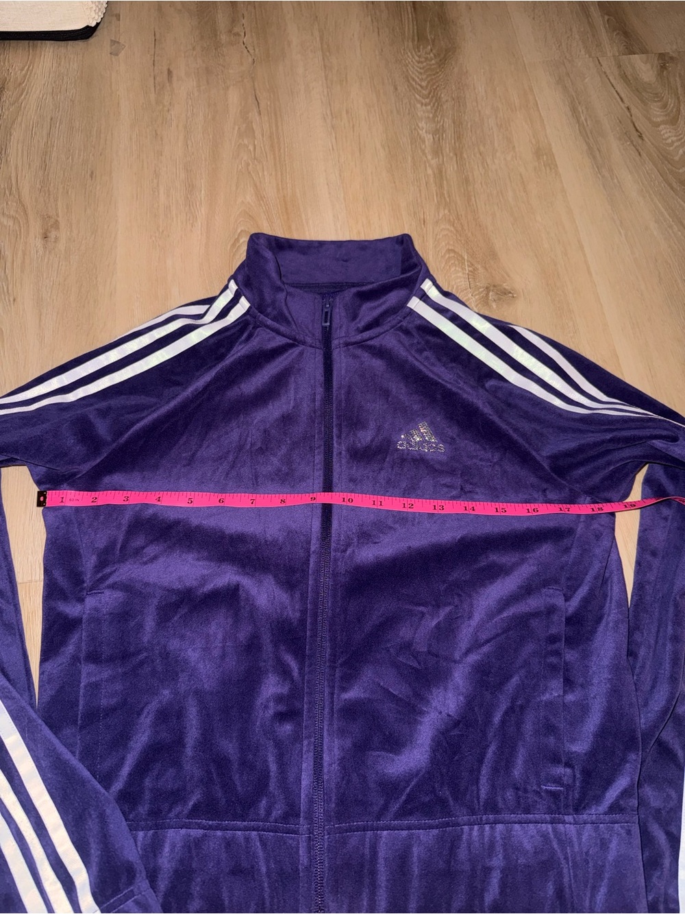 adidas Purple Velour Zip-Up Track Jacket with White 3-Stripes